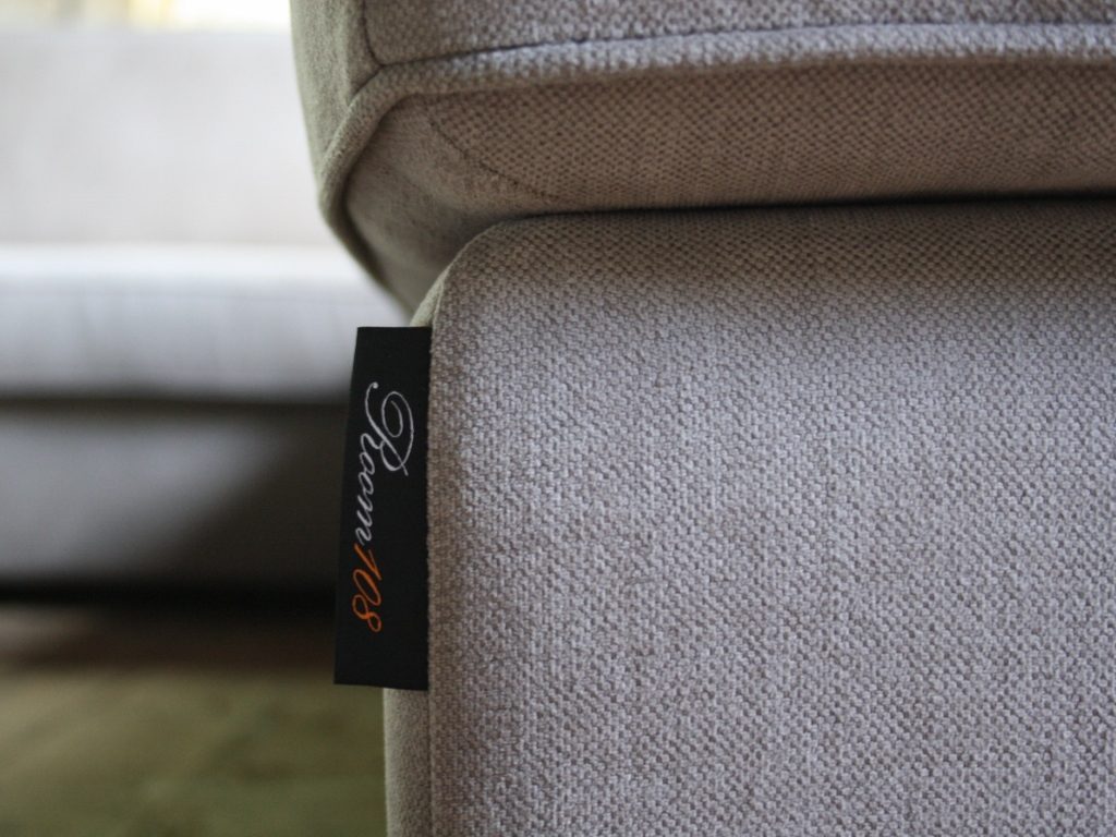 Rural corner sofa Michelle in a gray fabric with a footstool