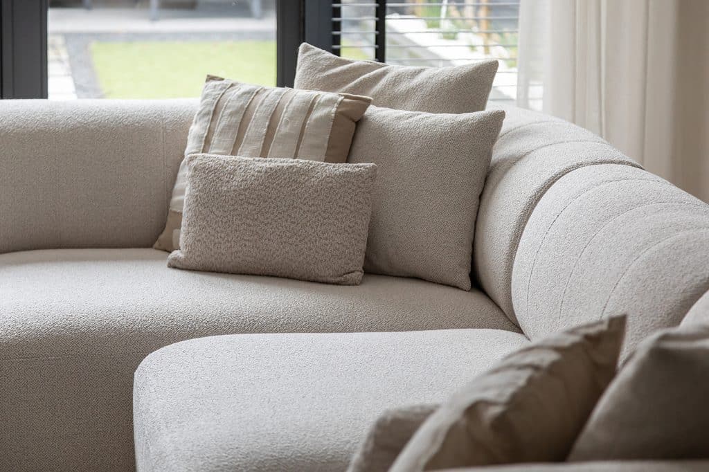 A look inside Jenny's Japandi interior, with light beige corner sofa Emanuelle.